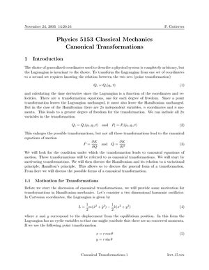 013 Hamiltonian Formulation Canonical Coordinates PHYS 705 Classical