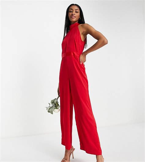 Yas Bridesmaid Halterneck Jumpsuit In Red Asos Halter Neck