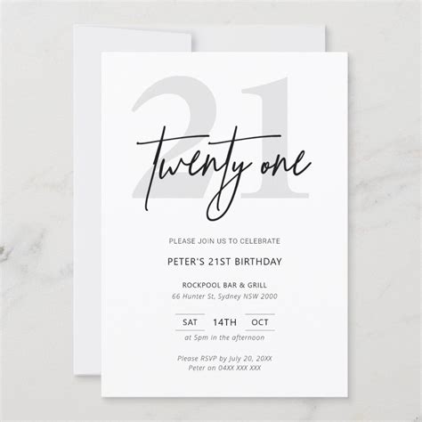 A 21st Birthday Party Card With The Number Twenty One In Cursive