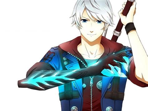 Nero Dmc4 White Hair Game Demon Arm Short Hair Boy Cool Blue