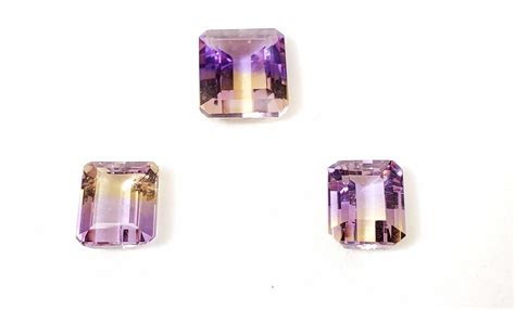 Lot - (3pc) Emerald Cut Bolivian Ametrine Gemstones