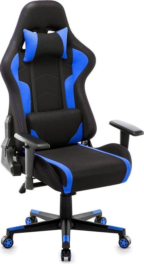 Milo Gaming Indy M2 Gaming Stoel Gamestoel Met Hoofdsteun Zwart Met Blauw Bol