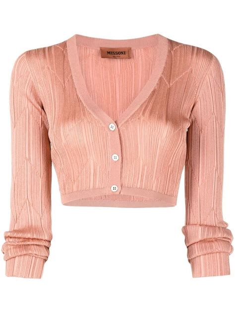 Missoni Cardigan Cropped De Tric Listras Rosa Cropped Cardigan