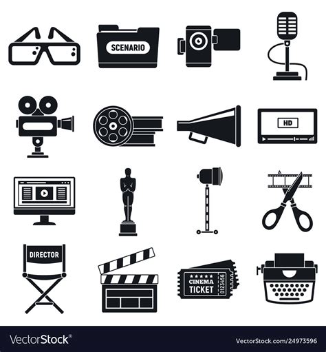 Video film production icons set simple style Vector Image