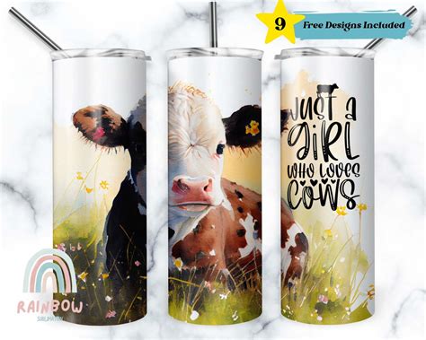 Just A Girl Who Loves Cow Tumbler Wrap Cow Tumbler Design Sublimation Tumbler Design Download