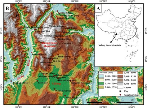 The location of Yulong snow mountain (Mt. Yulong) (A) and sampling ...