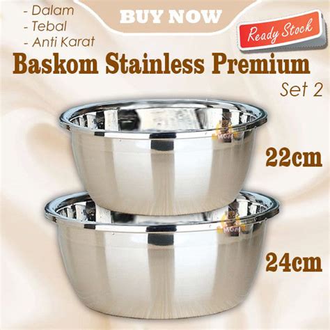 SET2 Baskom Stainless PREMIUM 22cm 24cm TEBAL Anti Karat Baskom Dalam