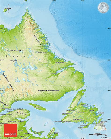 Physical Map Of Newfoundland And Labrador