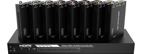 Набор из (1) сплиттера HDMI 2.0 1:8 HDBT и (8) приемников, Prestel SP ...