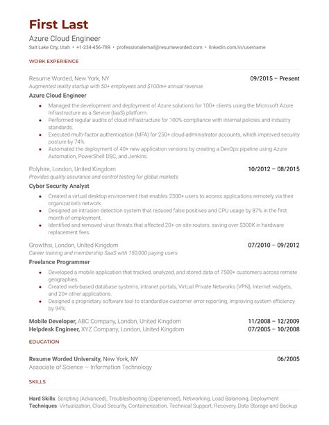 Azure Cloud Engineer Resume Sample