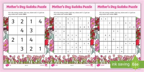 FREE 4 X 4 Mother S Day Sudoku Puzzle Teacher Made