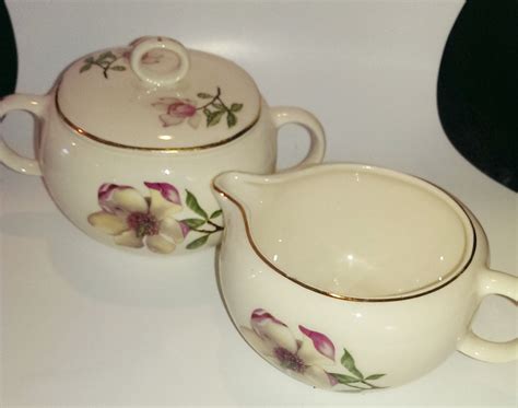 Vintage Mid Century Pink Flower Sugar Bowl And Creamer Set Mid Century Serving Haute Juice