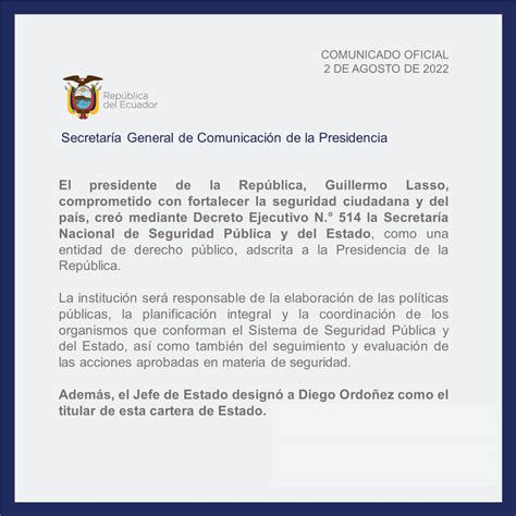 Comunicaci N Ecuador On Twitter Comunicado Oficial El Presidente