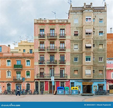 Facade of the Old Houses in Barcelona, Spain Editorial Stock Image