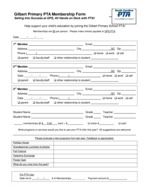 Fillable Online Gps Lexington Gilbert Primary Pta Membership Form