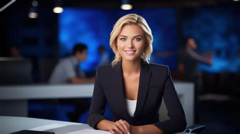 Premium Ai Image A Beautiful Lady News Anchor Sitting On Chair Studio