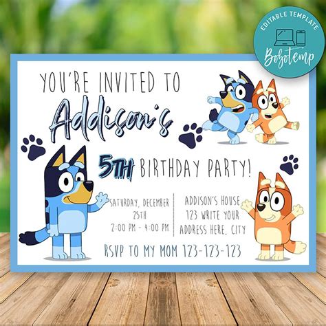 Editable Bluey Birthday Invitation Instant Download Bobotemp