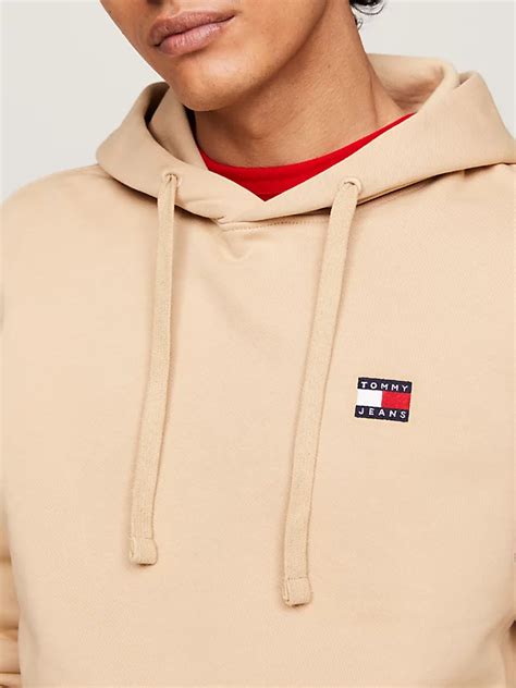 Tommy Badge Drawstring Hoody Beige Tommy Hilfiger