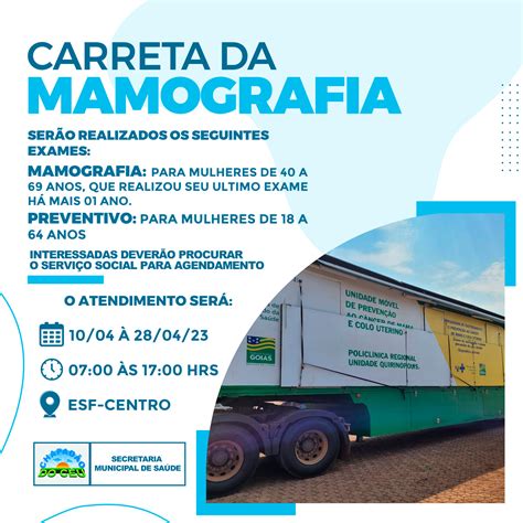 Carreta da Mamografia realizará exames gratuitos em Chapadão do Céu