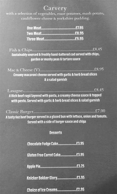 Menu At Princess Royal Pub And Bar Taunton