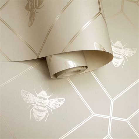 Honeycomb Bee by Albany - Taupe Shiny - Wallpaper : Wallpaper Direct