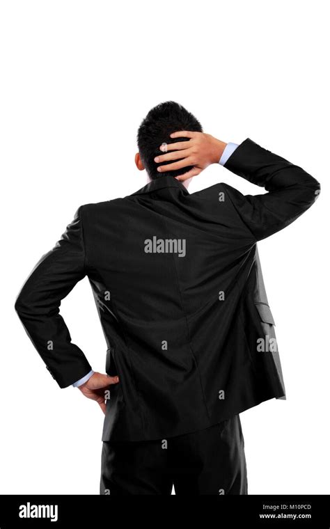 Back Pose Of A Business Person Thinking Isolated Over White Background