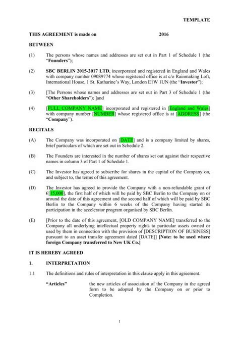 Free Business Investment Agreement Templates In Pdf Ms Word