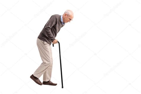 Exhausted Old Man Walking With A Cane — Stock Photo © Ljsphotography