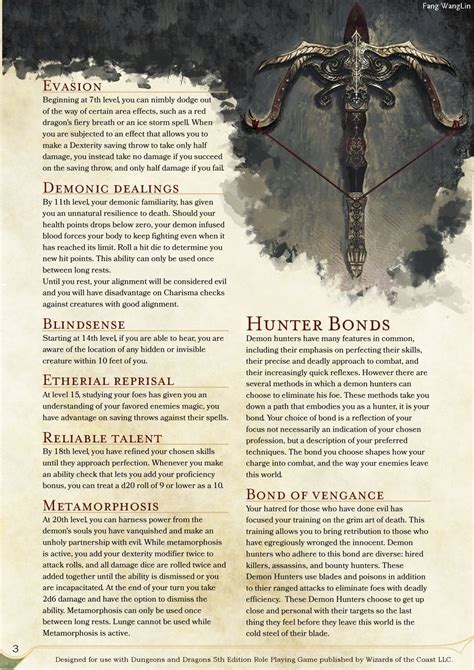 Dnd 5e Homebrew — Demon Hunter Class By Sonixinos Blood Hunter Demon