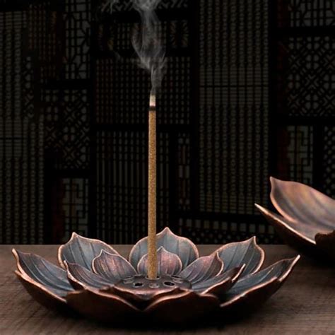 Fleur De Lotus Br Leur D Encens Porte B Ton En M Tal Effet Bronze