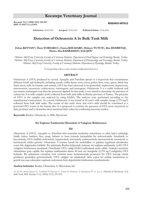 (PDF) Detection of Ochratoxin A in Bulk Tank Milk