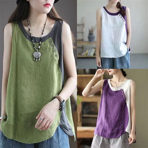 Pure Color Summer Tops Women Cotton And Linen Sleeveless Tank Tops