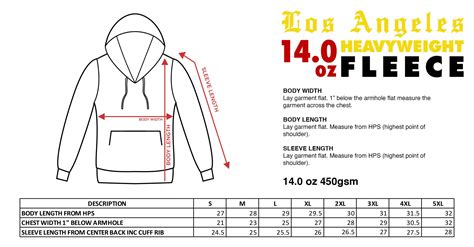 Size Chart - Los Angeles Heavyweight Fleece – Shakawear.com