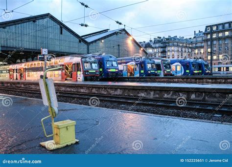 Transilien Suburban Trains From Sncf Company Ready To Leave From Paris