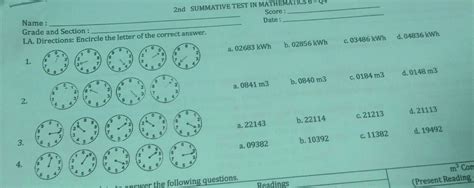 Solved Nd Summative Test In Mathematics Score Name Date Grade