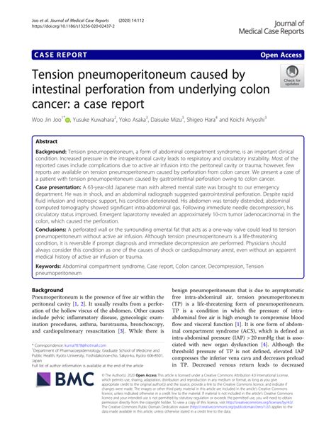 Pdf Tension Pneumoperitoneum Caused By Intestinal Perforation From