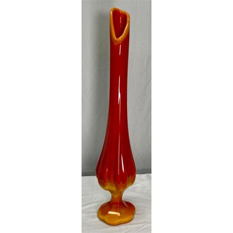 Vintage Mid Century Viking Glass Ribbed Orange Swung Vase Chairish