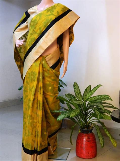 Banaras Silk Yellow Saree With Pista Woven Motifs Brocade Zari Work