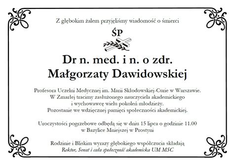 Um Msc Z G Bokim Alem Przyj Li My Wiadomo O Mierci Dr N Med I