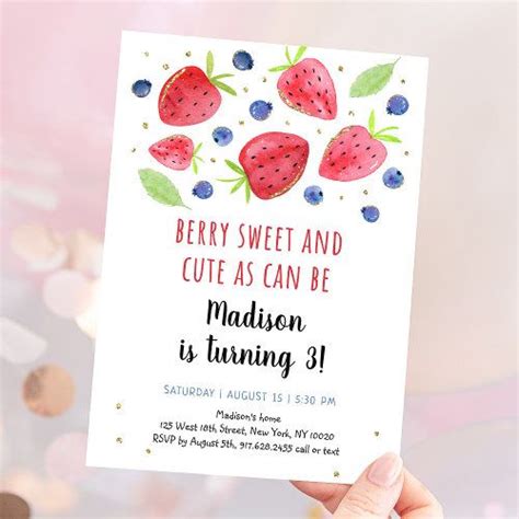 Berry Sweet Strawberry Birthday Party Invitation Zazzle Artofit