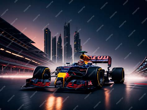 Premium AI Image | F1 car on a track in Qatar at night with smoke in ...