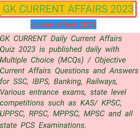 Gk Current Daily Current Affairs Quiz 2023 Is Published Daily With