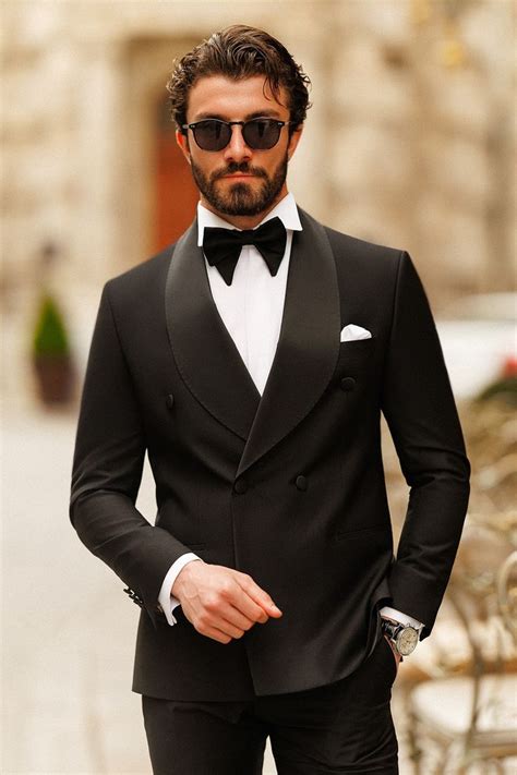 Black Double Breasted Tuxedo 2 Piece VIOSSI Double Breasted Tuxedo