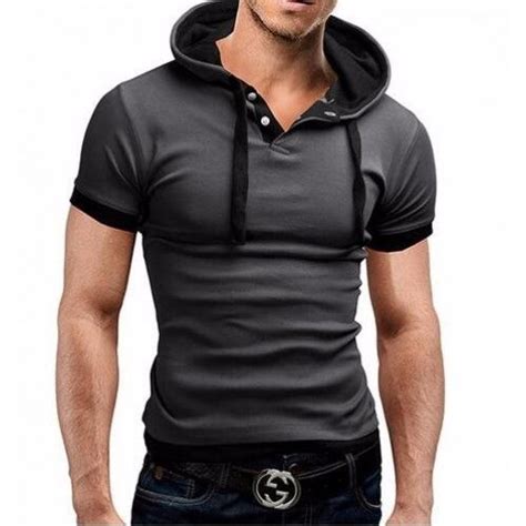 Mens T Shirt 2017 Summer Fashion Hooded Sling Short Sleeved Tees In