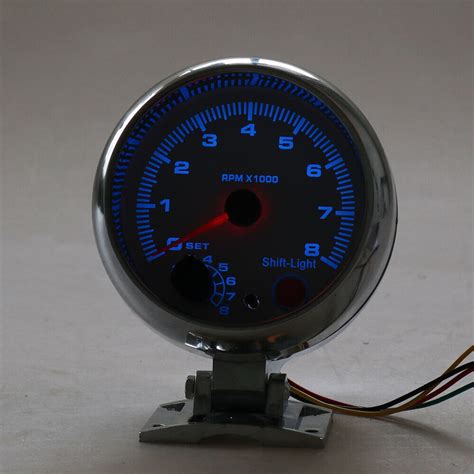 3 75 Chorme Car Tachometer Gauge Tacho Meter Blue Led Shift Light 0 8000 Rpm Ebay