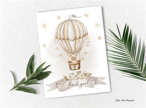 Teddy Bear Neutral Gender Hot Air Balloonsbaby Shower Baby Etsy