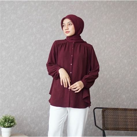 Jual Kemeja Alina Blouse Wanita Kerah Shanghai Crinkle Airflow