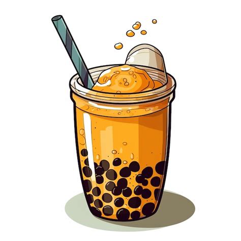 Premium Ai Image A Cartoon Bubble Tea With A Straw