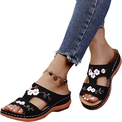 Youmeer Sandales Orthop Diques Souples En Cuir Pour Femme Avec Fleur