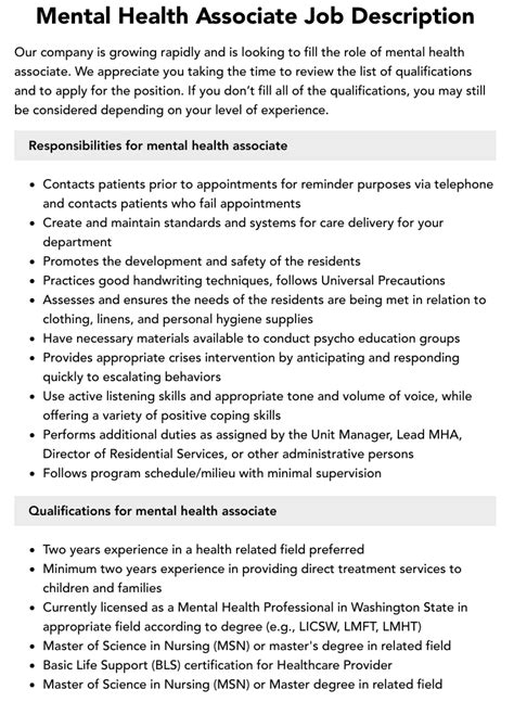 Mental Health Associate Job Description Velvet Jobs